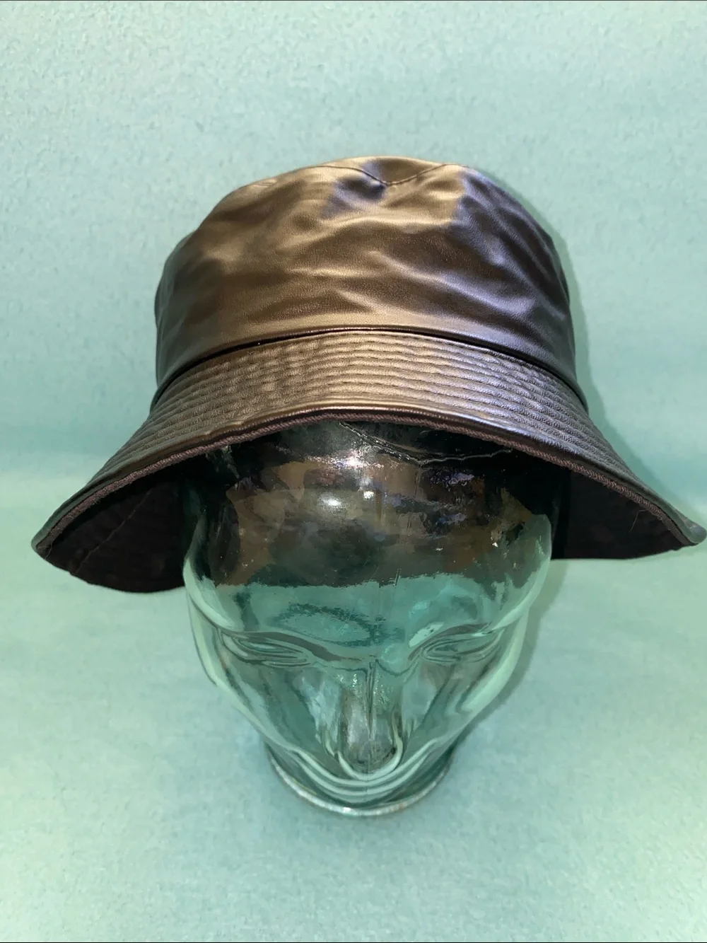 BUCKET Hat faux leather unbranded black soft classic street wear NEW size OSFA